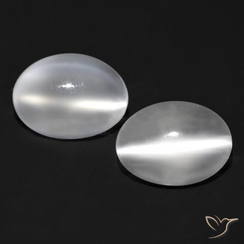 1.48ctw Naturale Bianco Pietra di Luna effetto occhio di gatto, Ovale, Trasparente