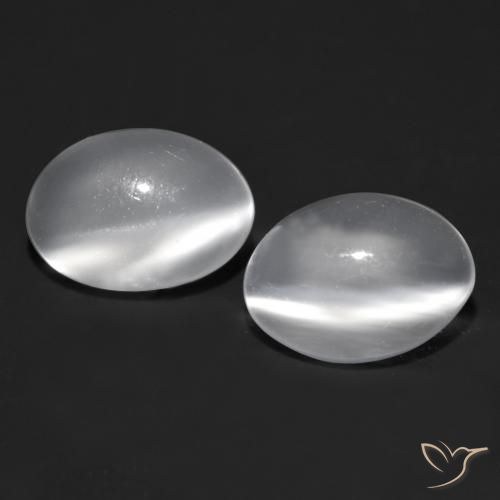 1.41ctw Naturale Bianco Pietra di Luna effetto occhio di gatto, Ovale, Trasparente