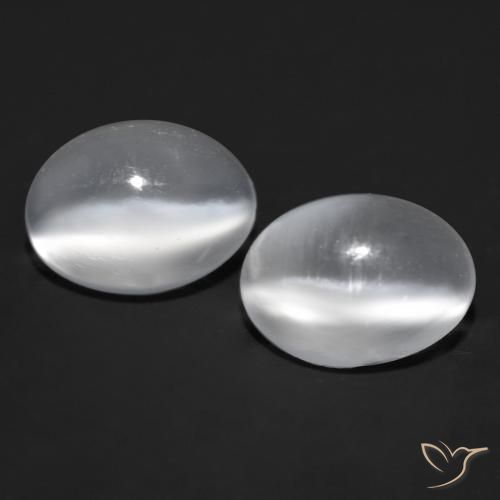 1.78ctw Naturale Bianco trasparente Pietra di Luna effetto occhio di gatto, Ovale, Trasparente