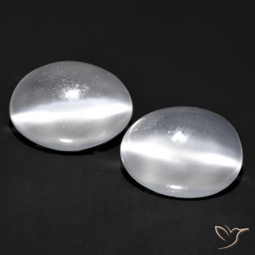 1.69ctw Naturale Bianco trasparente Pietra di Luna effetto occhio di gatto, Ovale, Trasparente