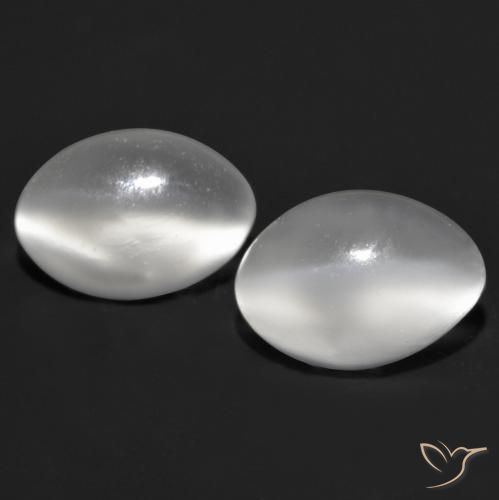1.55ctw Naturale Bianco Pietra di Luna effetto occhio di gatto, Ovale, Trasparente