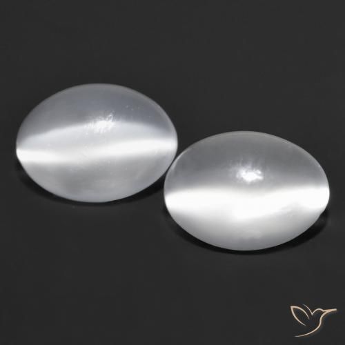 1.82ctw Naturale Bianco Pietra di Luna effetto occhio di gatto, Ovale, Trasparente