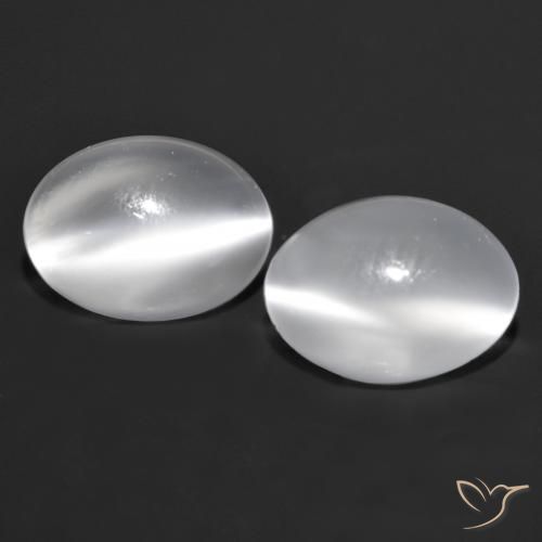 1.55ctw Naturale Bianco Pietra di Luna effetto occhio di gatto, Ovale, Trasparente