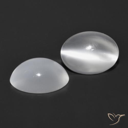 Gemme di Pietra di luna occhio di gatto Bianco naturale da 1.55 ct, Ovale, Trasparente
