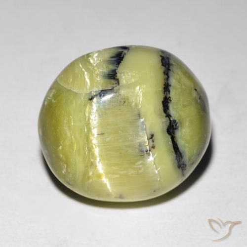 Opale Occhio di Gatto Verde giallastro naturale da 7.62 ct, Ovale, Opaco