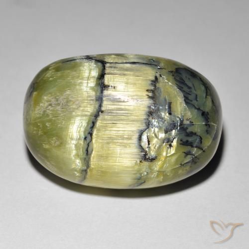 21.84ct Naturale Verde medio Opale Occhio di Gatto, Ovale, Opaco