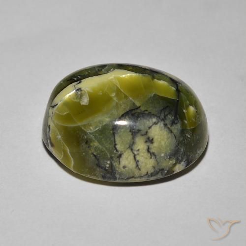 Opale Occhio di Gatto Verde giallastro naturale da 8.19 ct, Ovale, Opaco