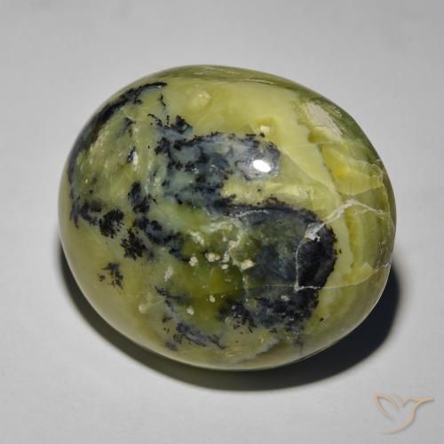 Opale Occhio di Gatto Verde giallastro naturale da 34.72 ct, Ovale, Opaco