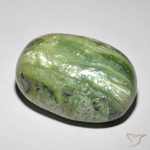 25.54ct Naturale Verde medio Opale Occhio di Gatto, Ovale, Opaco