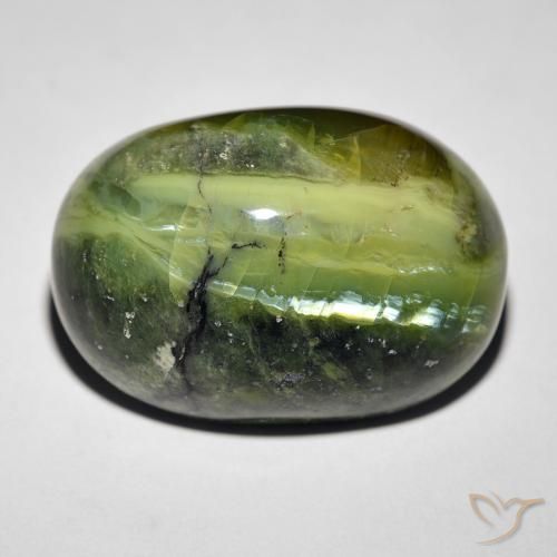 27.34ct Naturale Verde caldo Opale Occhio di Gatto, Ovale, Opaco