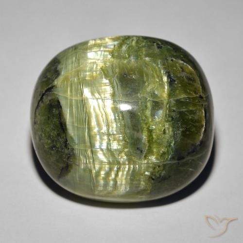 32.39ct Naturale Verde marroncino Opale Occhio di Gatto, Ovale, Opaco