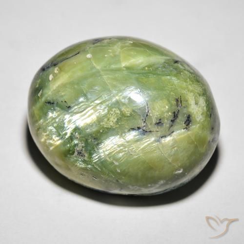27.05ct Naturale Verde giallastro Opale Occhio di Gatto, Ovale, Opaco