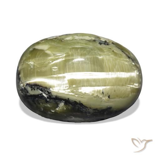 Opale Occhio di Gatto Verde giallastro naturale da 17.06 ct, Ovale, Opaco