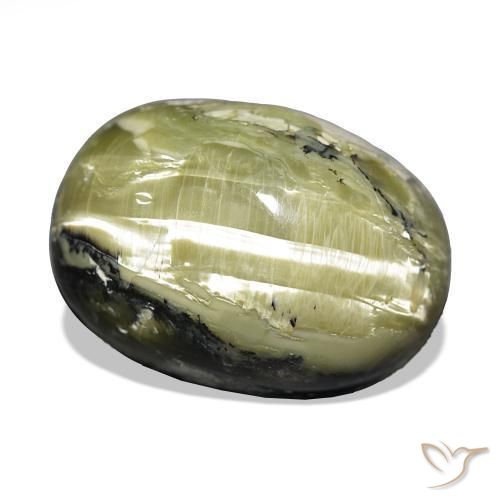 Opale Occhio di Gatto Verde giallastro naturale da 17.06 ct, Ovale, Opaco