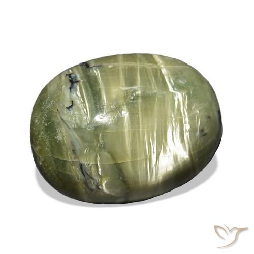 Opale Occhio di Gatto Verde giallastro naturale da 7.07 ct, Taglio ovale, Opaco