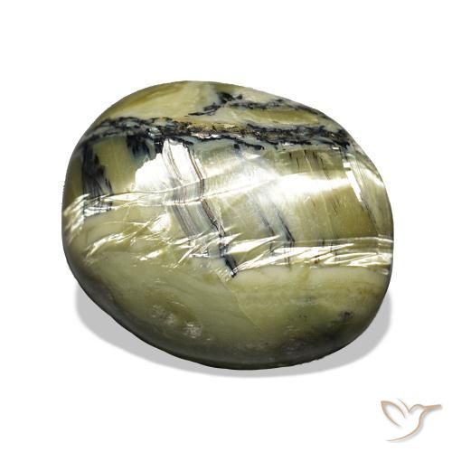 Opale Occhio di Gatto Verde giallastro naturale da 6.94 ct, Taglio ovale, Opaco