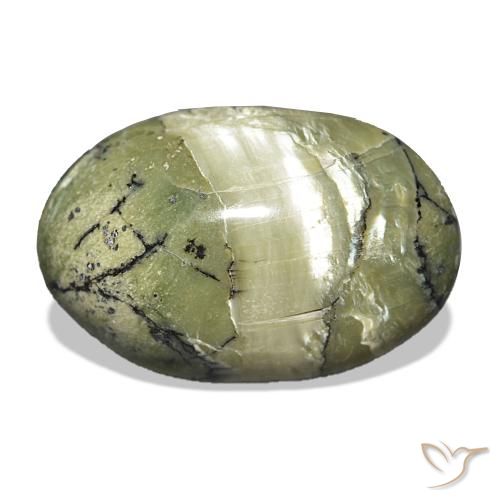 Opale Occhio di Gatto Verde giallastro naturale da 10.18 ct, Ovale, Opaco