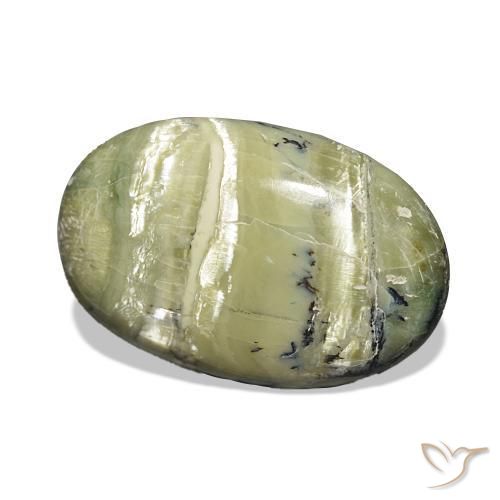Opale Occhio di Gatto Verde giallastro naturale da 7.08 ct, Taglio ovale, Opaco