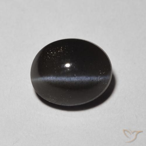 1.47ct Naturale Nero Scapolite effetto occhio di gatto, Ovale, Traslucido