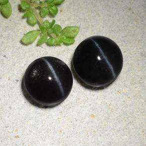 Gemme di Scapolite occhio di gatto Nero naturale da 3.83 ct, Taglio rotondo, Traslucido
