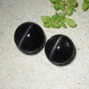 Gemme di Scapolite occhio di gatto Nero naturale da 3.83 ct, Taglio rotondo, Traslucido