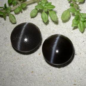 Cat's eye scapolite naturale nero da 3,46 ct, taglio rotondo, traslucido