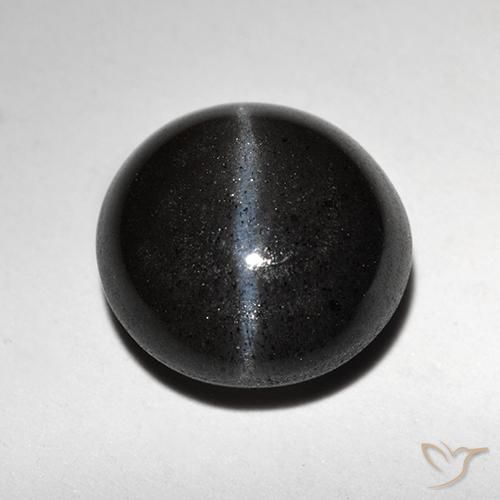2.87ct Naturale Nero Scapolite occhio di gatto, Rotondo, Traslucido