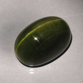 Cat's eye tourmaline naturale verde da 23,57 ct, taglio ovale, opaco