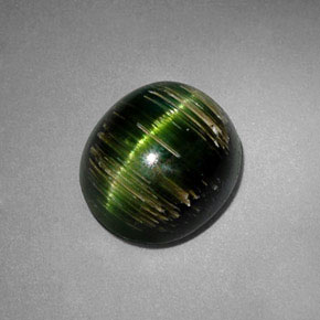 Cat's eye tourmaline naturale verde da 3,24 ct, taglio ovale, traslucido