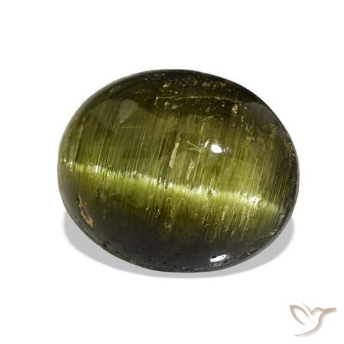 Tormalina occhio di gatto Verde medio naturale da 13.44 ct, Taglio ovale, Opaco