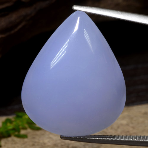 Calcedonio naturale blu da 34,26 ct, taglio a pera, traslucido