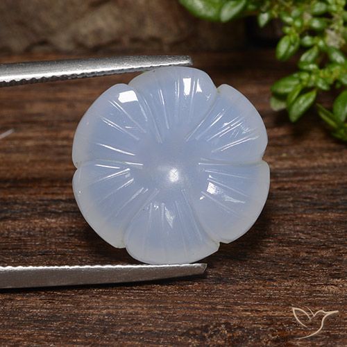 12.46ct Naturale Azzurro Calcedonio, Taglio a fiore, Traslucido