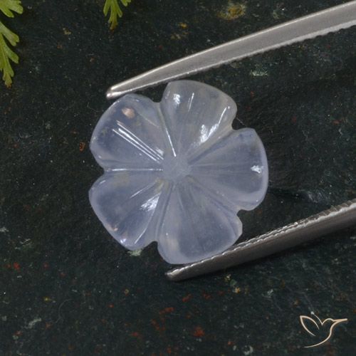 5.64ct Naturale Blu violaceo chiaro Calcedonio, Taglio a fiore, Traslucido