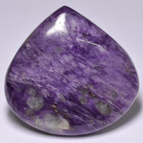 Caroite viola intenso naturale da 56,84 ct, taglio a pera, opaco