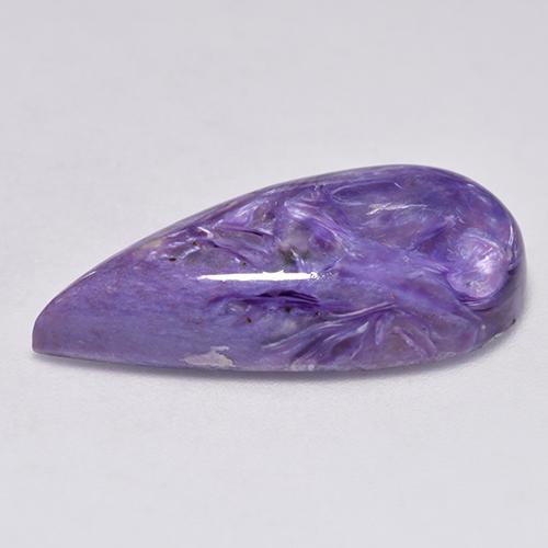 Caroite viola medio naturale da 12,73 ct, taglio a pera, opaco