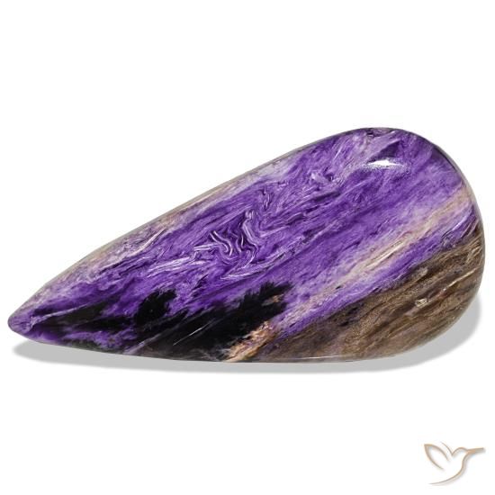 Caroite naturale viola da 39,61 ct, taglio a pera, opaco