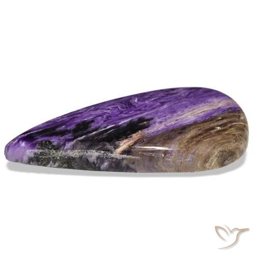 Caroite naturale viola da 39,61 ct, taglio a pera, opaco
