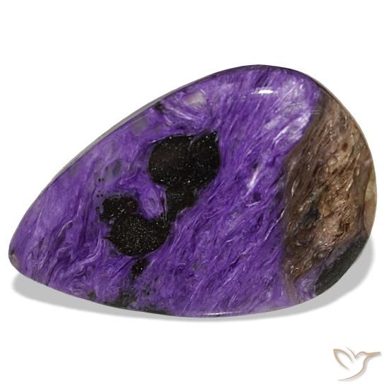 Caroite naturale viola da 34,66 ct, taglio a pera, opaco