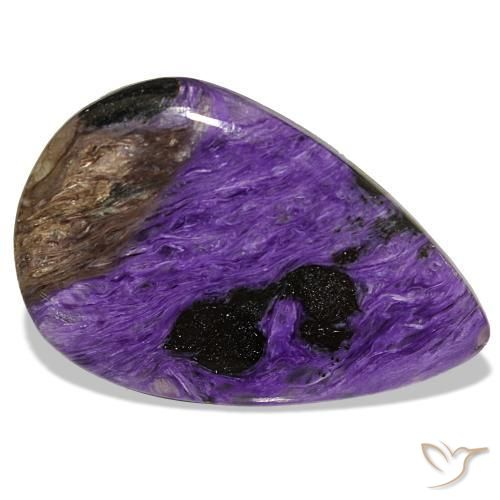 Caroite naturale viola da 34,66 ct, taglio a pera, opaco