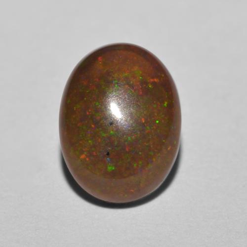 Opale cioccolato naturale multicolore da 0,85 ct, taglio ovale, traslucido