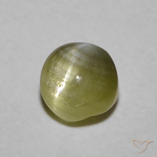 Crisoberillo effetto occhio di gatto Verde giallastro naturale da 0.52 ct, Rotondo, Traslucido