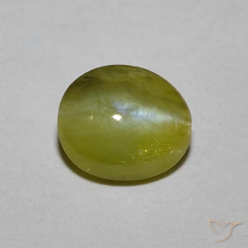 Chrysoberyl cat's eye naturale verde da 1,21 ct, taglio ovale, traslucido