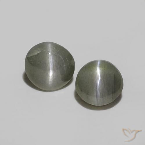 0.38ctw Naturale Nero grigiastro Crisoberillo effetto occhio di gatto, Rotondo, Opaco