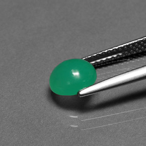 Crisoprasio naturale verde da 1,30 ct, taglio rotondo, traslucido