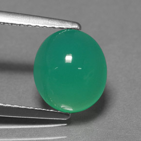 Crisoprasio naturale verde da 2,52 ct, taglio ovale, traslucido