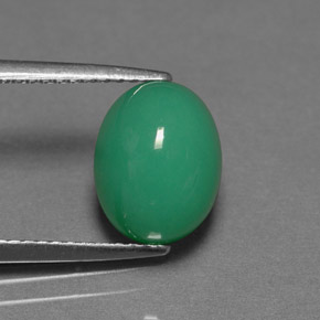 Crisoprasio naturale verde da 3,93 ct, taglio ovale, traslucido
