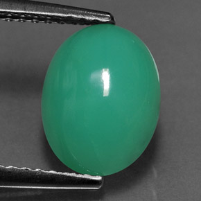 Crisoprasio naturale verde da 2,58 ct, taglio ovale, traslucido