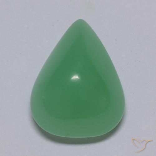 Crisoprasio naturale verde da 6,86 ct, taglio a pera, traslucido