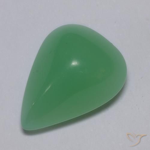Crisoprasio naturale verde da 6,86 ct, taglio a pera, traslucido
