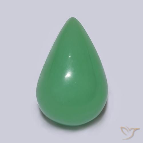 Crisoprasio naturale verde da 4,74 ct, taglio a pera, traslucido